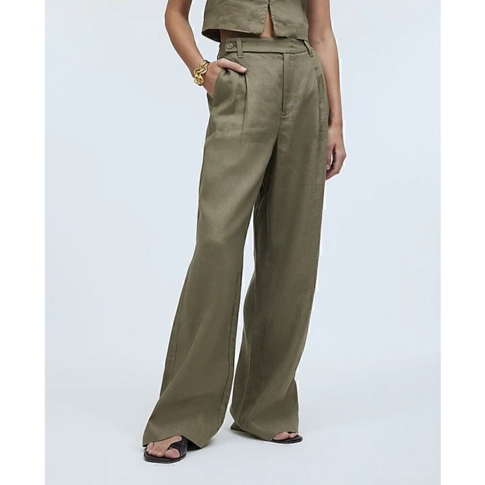Madewell The Harlow Wide Leg Pants High Rise Linen Distant Surplus Green NWT 00